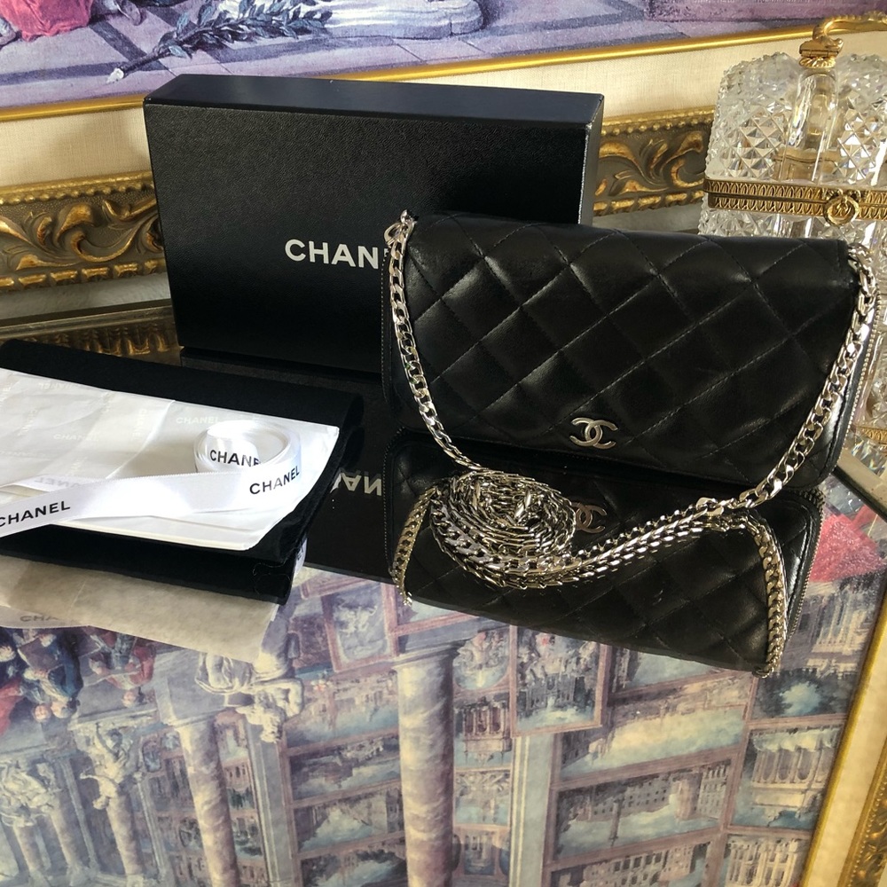 Chanel Black Quilted Lambskin Chained Wallet